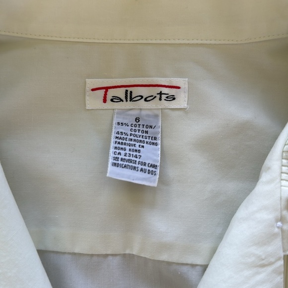 Vintage Talbots Classic Cream Ivory Pin-Tuck Button-Up Blouse Tuxedo Stripe Sz 6 - Picture 8 of 9